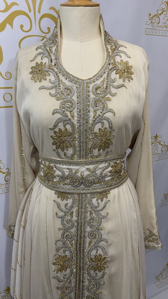 Fancy Layer Kaftan Dress Embellished Embroidery & Rhinestone