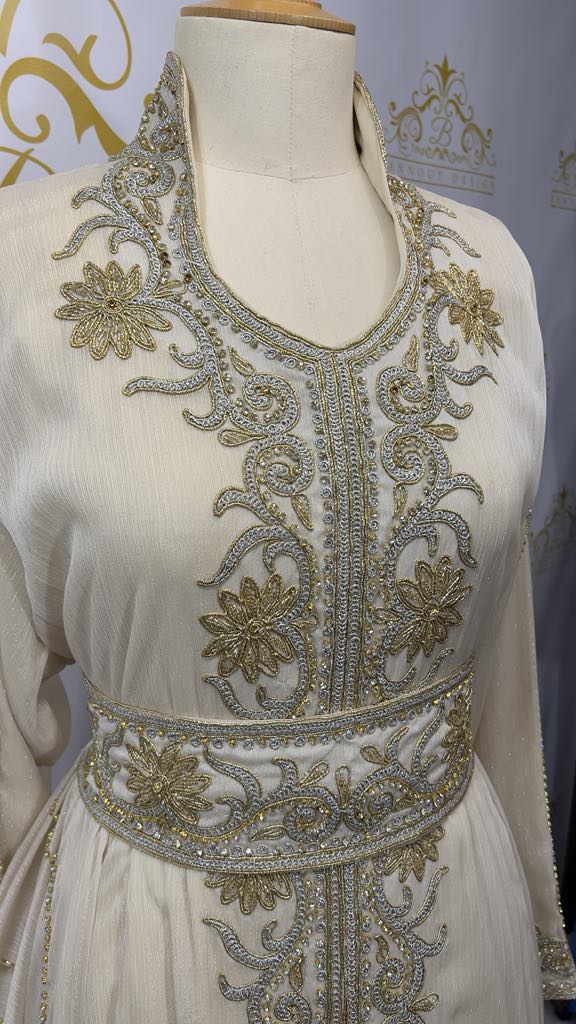 Fancy Layer Kaftan Dress Embellished Embroidery & Rhinestone