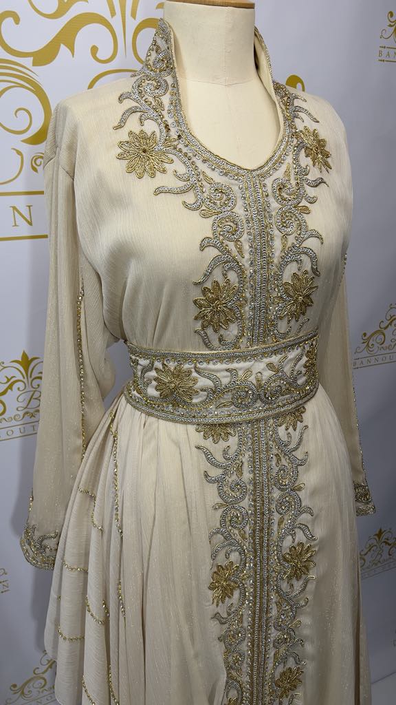 Fancy Layer Kaftan Dress Embellished Embroidery & Rhinestone