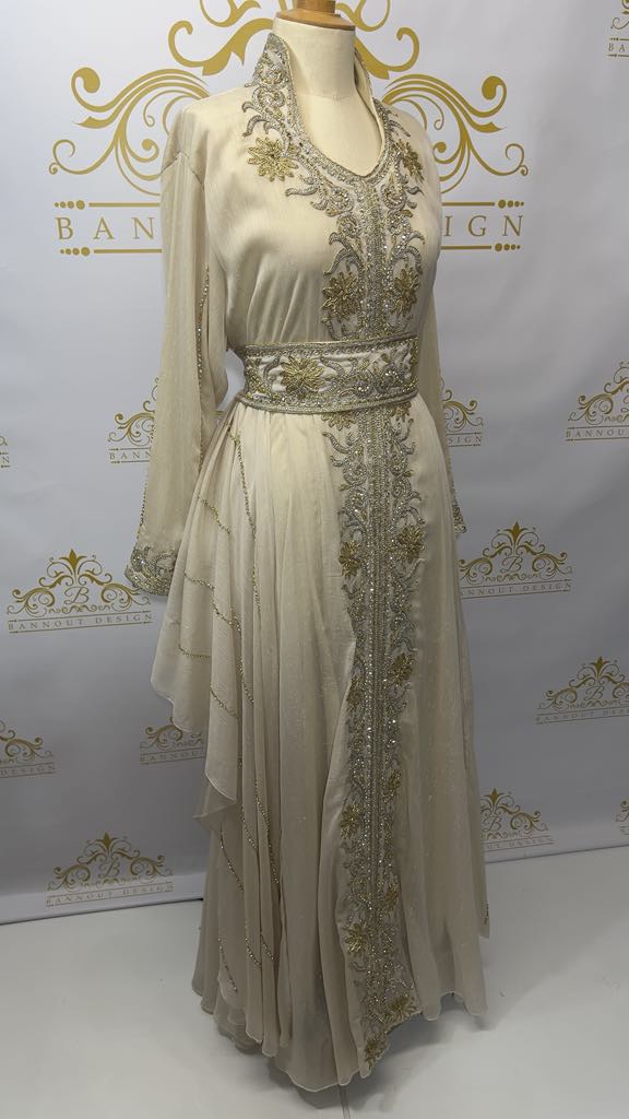 Fancy Layer Kaftan Dress Embellished Embroidery & Rhinestone