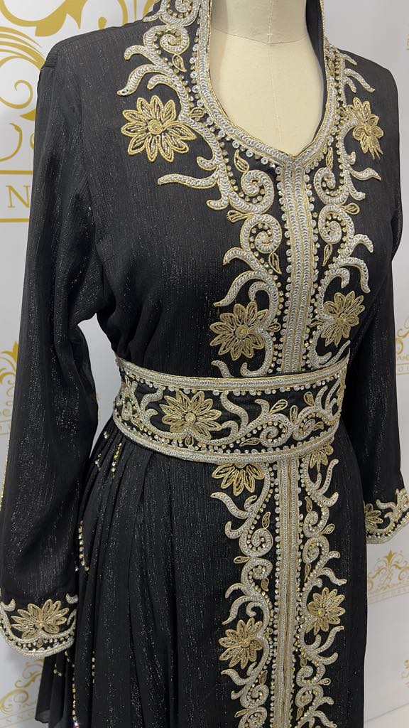 Fancy Layer Kaftan Dress Embellished Embroidery & Rhinestone