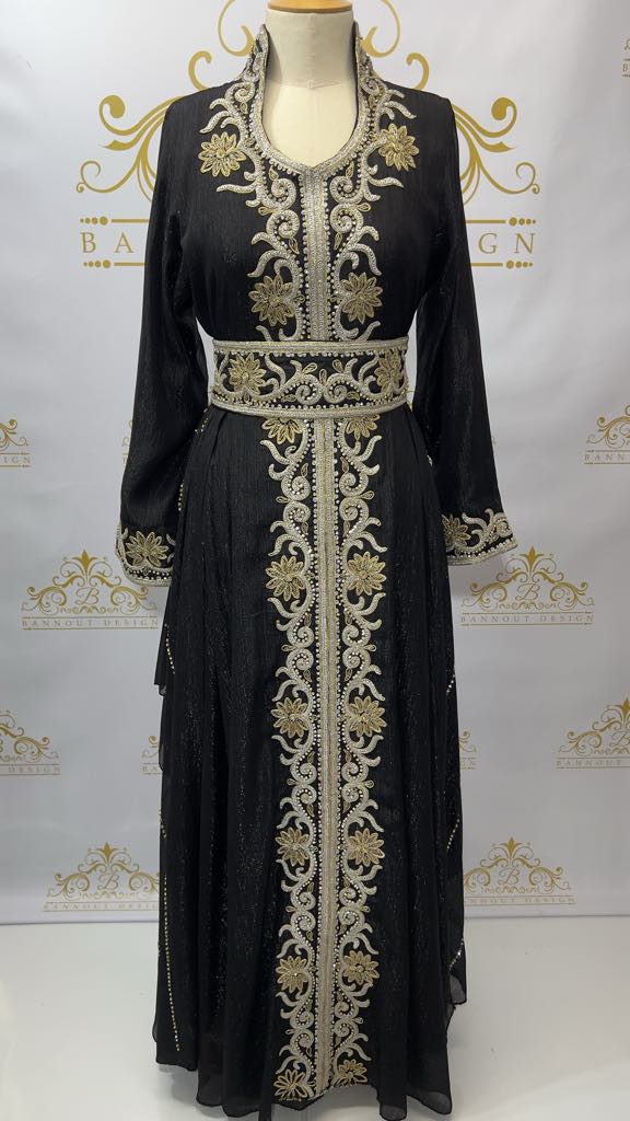 Fancy Layer Kaftan Dress Embellished Embroidery & Rhinestone