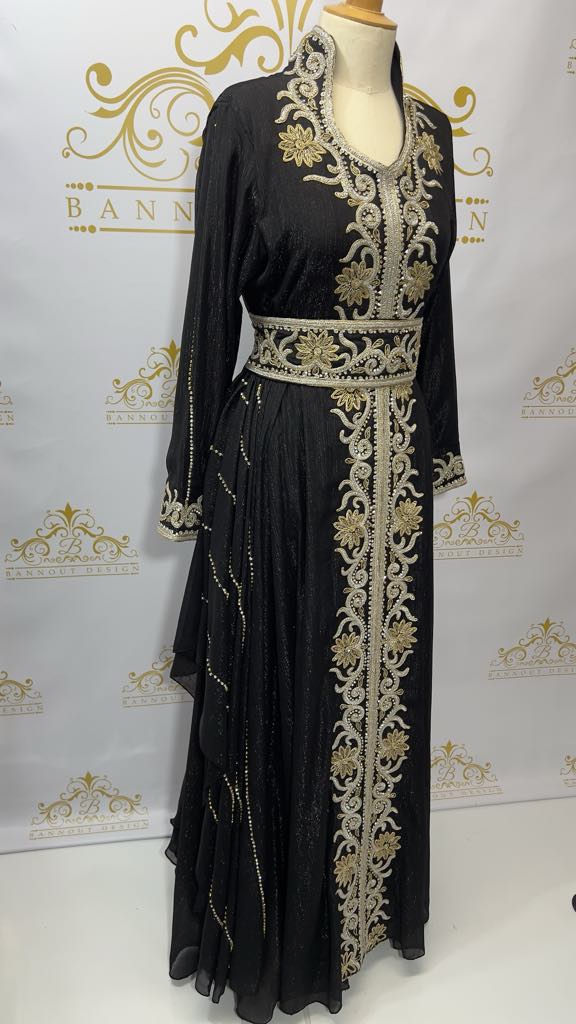 Fancy Layer Kaftan Dress Embellished Embroidery & Rhinestone