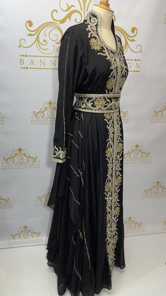 Fancy Layer Kaftan Dress Embellished Embroidery & Rhinestone